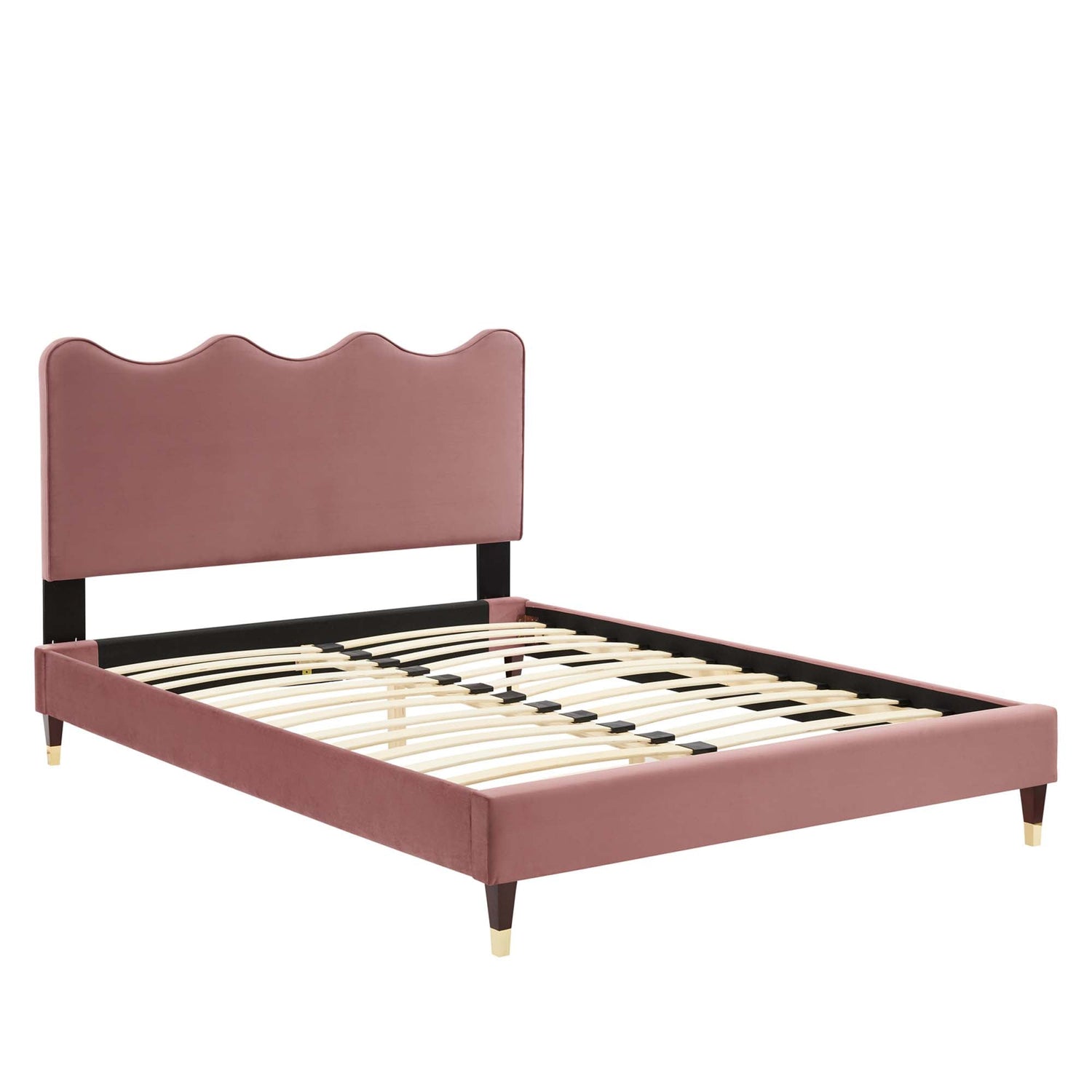 Current Performance Velvet Platform Bed With Wood and Gold Legs by Modway