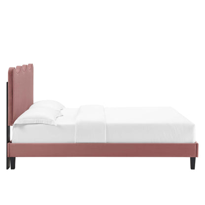 Current Performance Velvet Platform Bed With Black Wood Legs by Modway