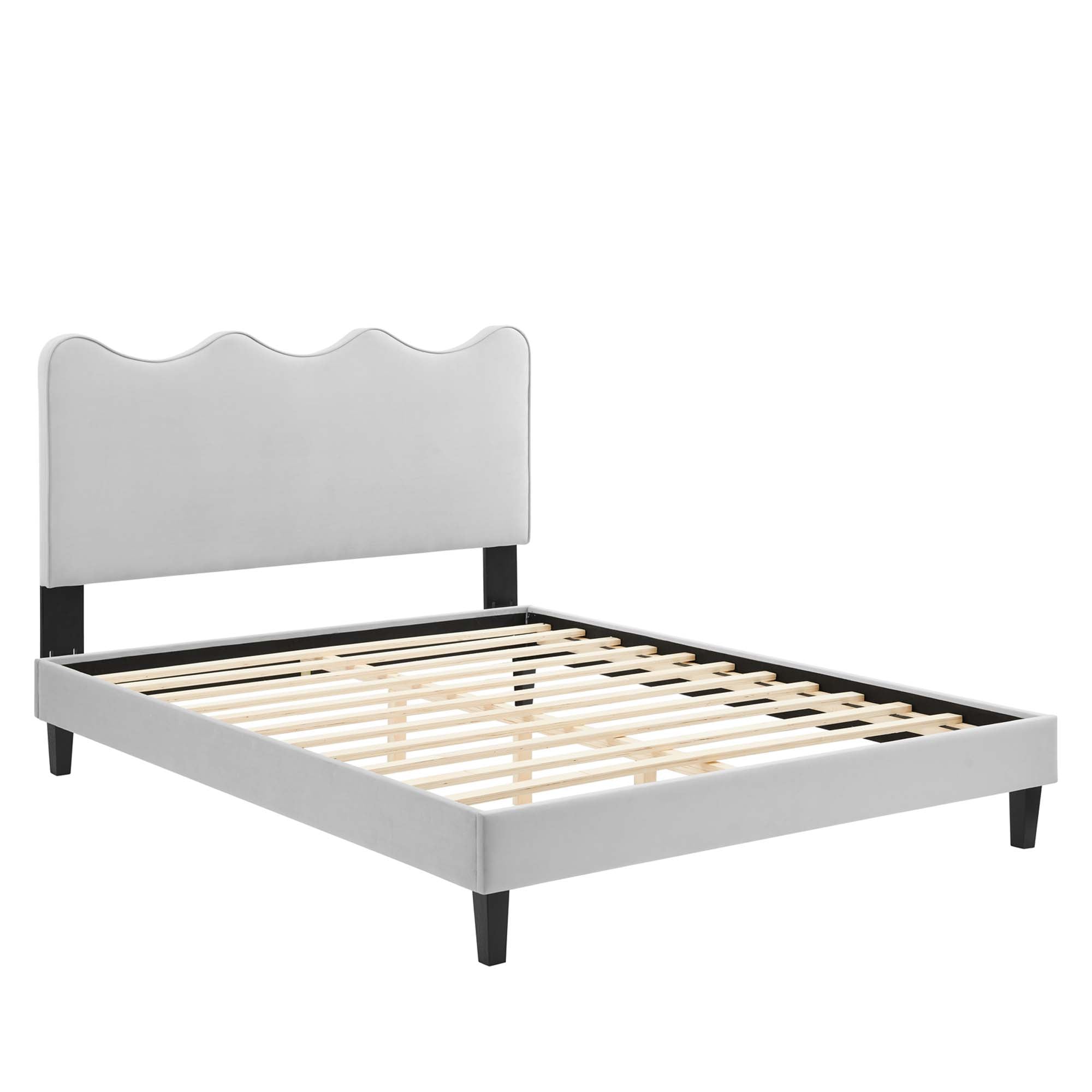 Current Performance Velvet Platform Bed With Black Wood Legs by Modway