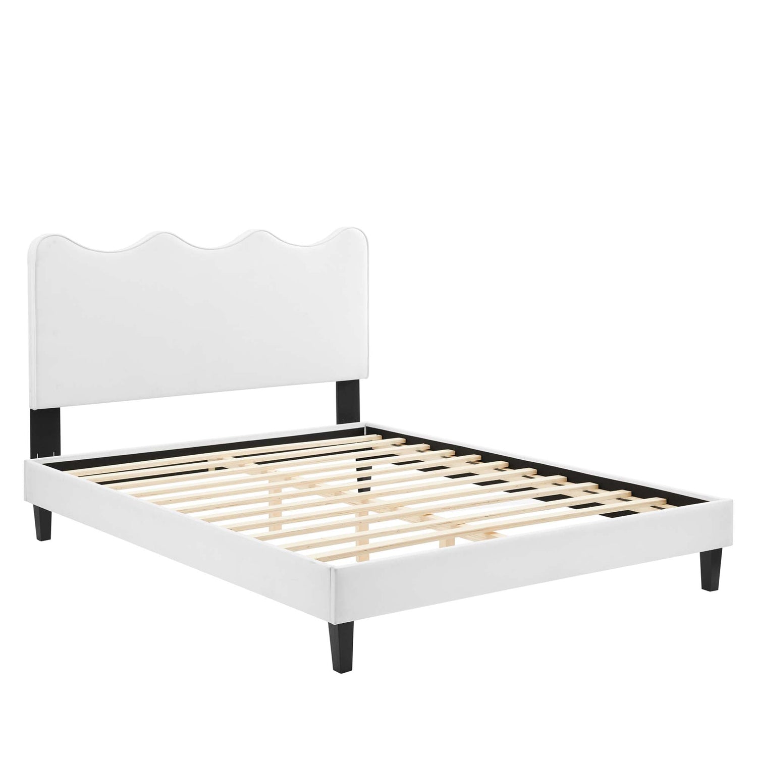 Current Performance Velvet Platform Bed With Black Wood Legs by Modway