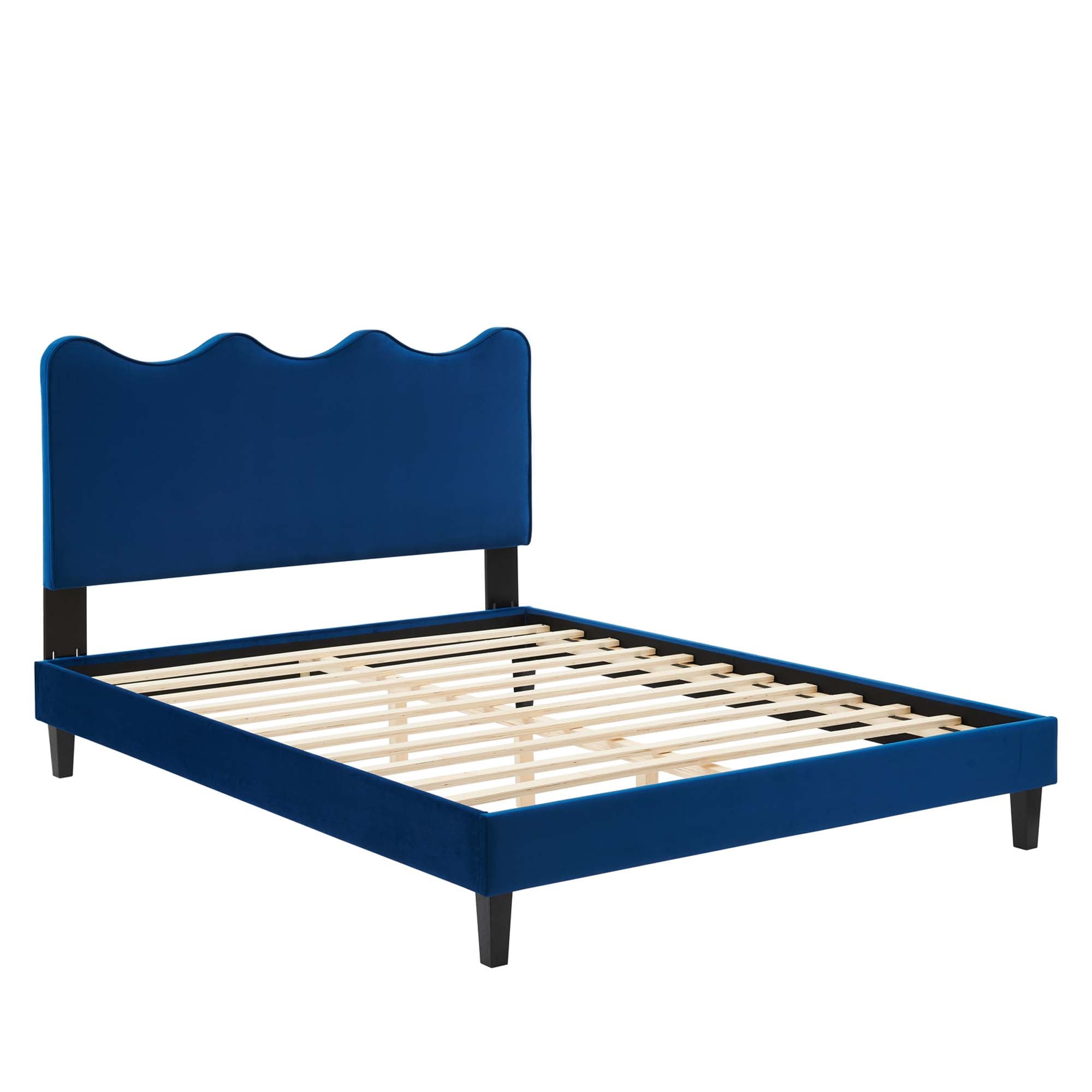 Current Performance Velvet Platform Bed With Black Wood Legs by Modway