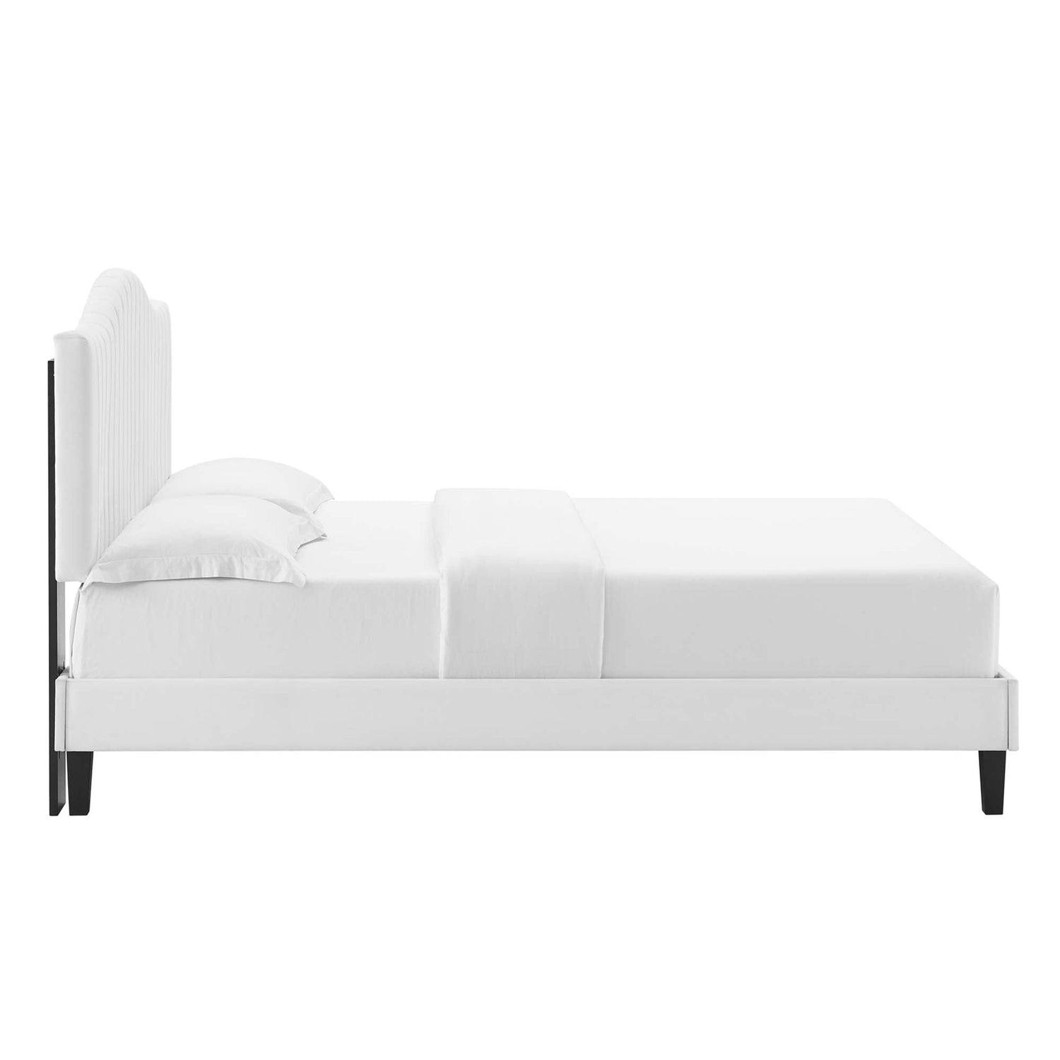 Juniper Channel Tufted Performance Velvet Platform Bed With Black Wood Legs by Modway