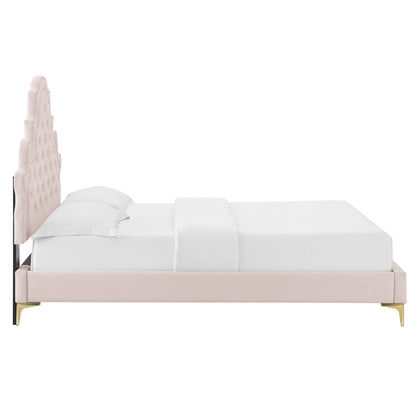 Gwyneth Tufted Performance Velvet Platform Bed With Gold Metal Legs by Modway