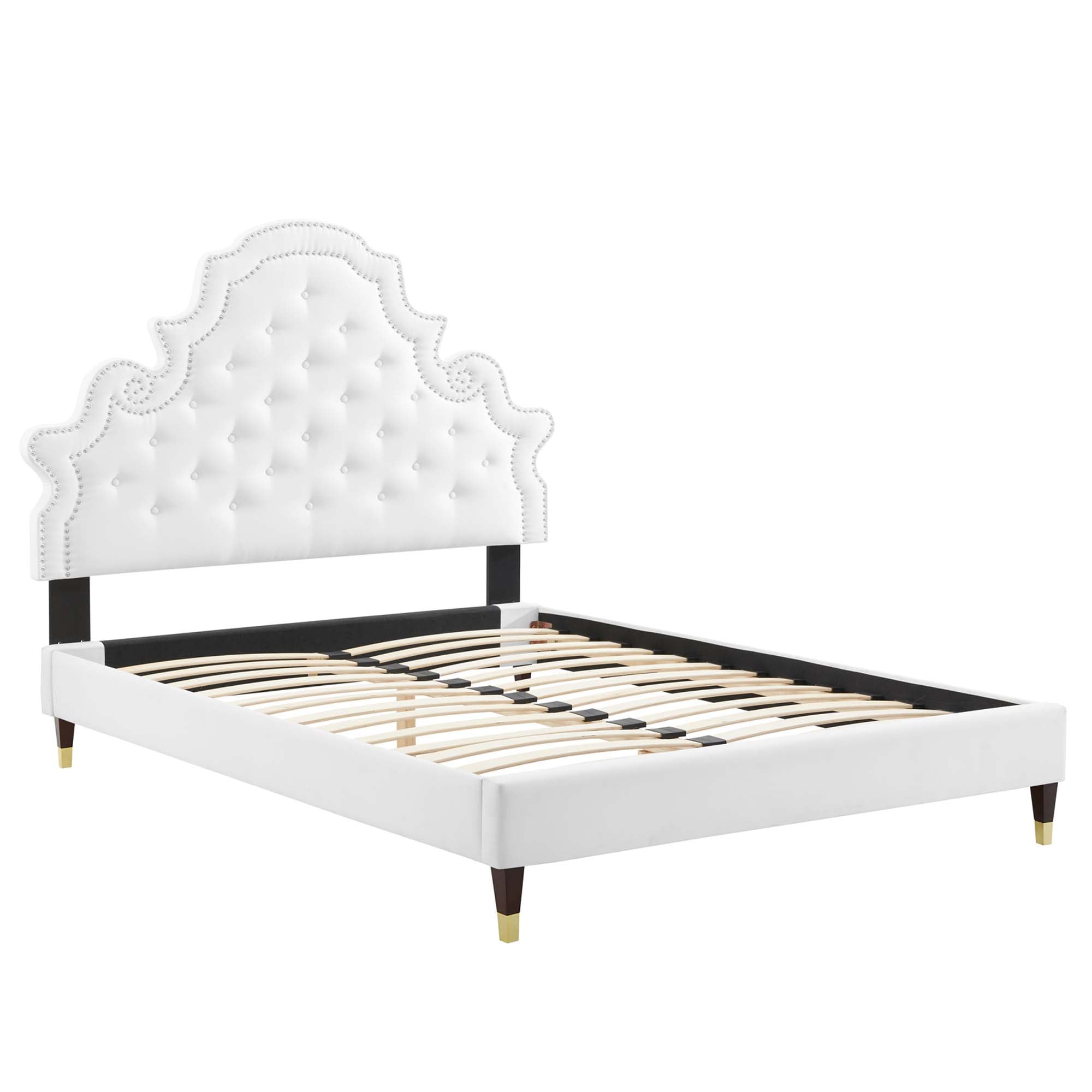 Gwyneth Tufted Performance Velvet Platform Bed With Wood and Gold Legs by Modway