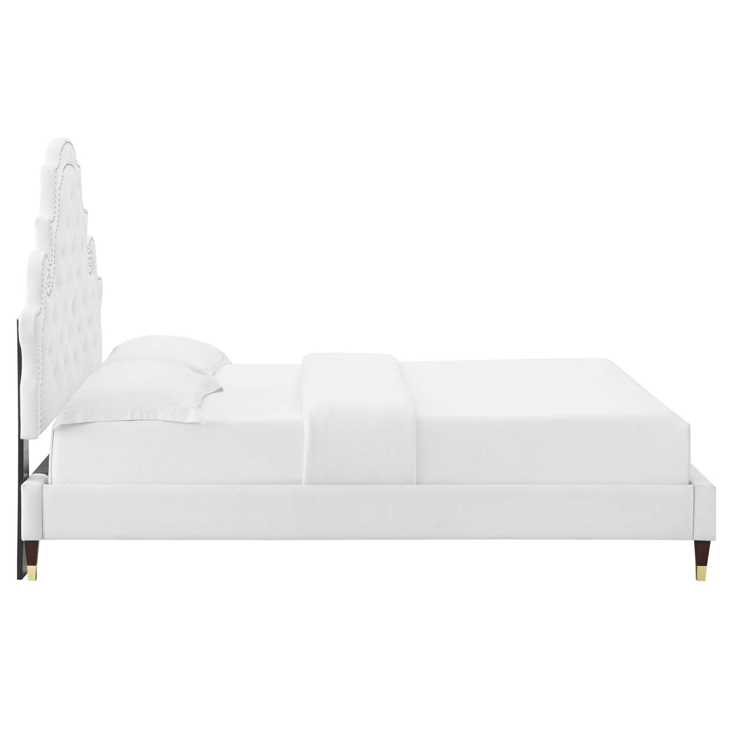 Gwyneth Tufted Performance Velvet Platform Bed With Wood and Gold Legs by Modway