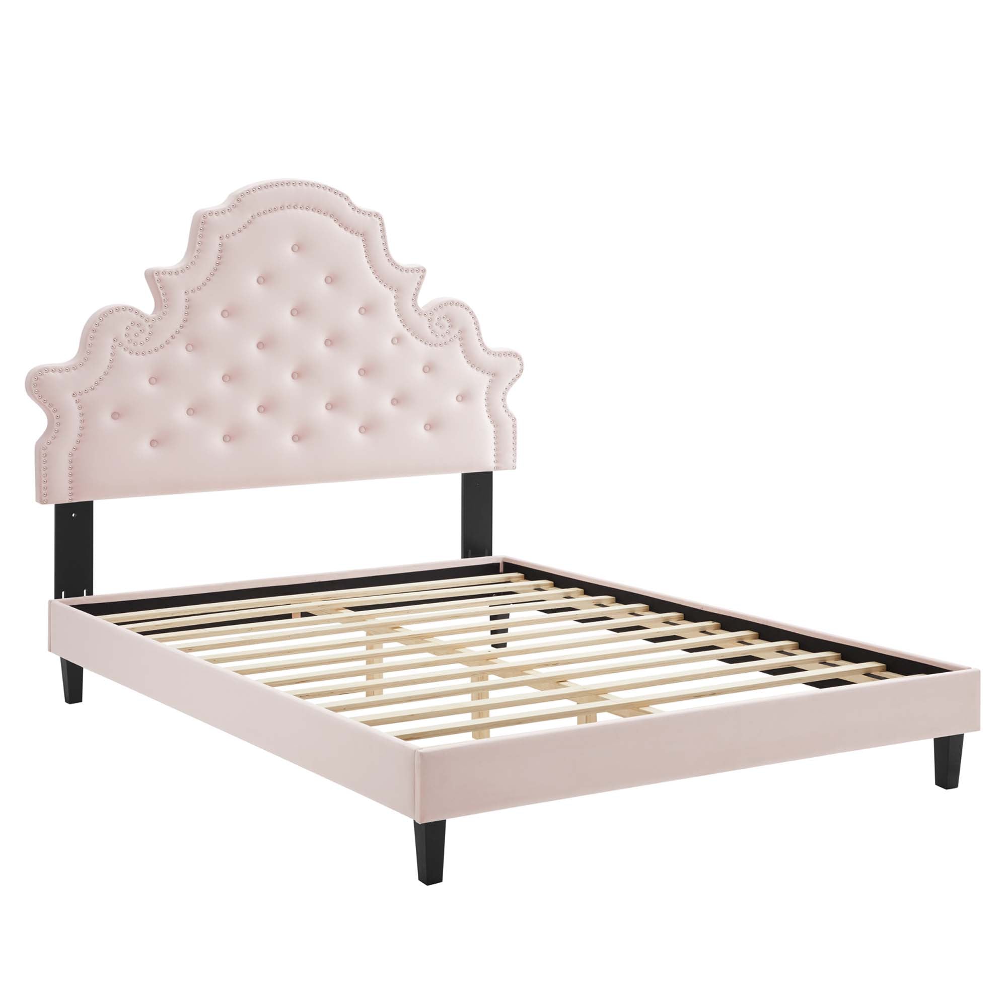 Gwyneth Tufted Performance Velvet Platform Bed With Black Wood Legs by Modway