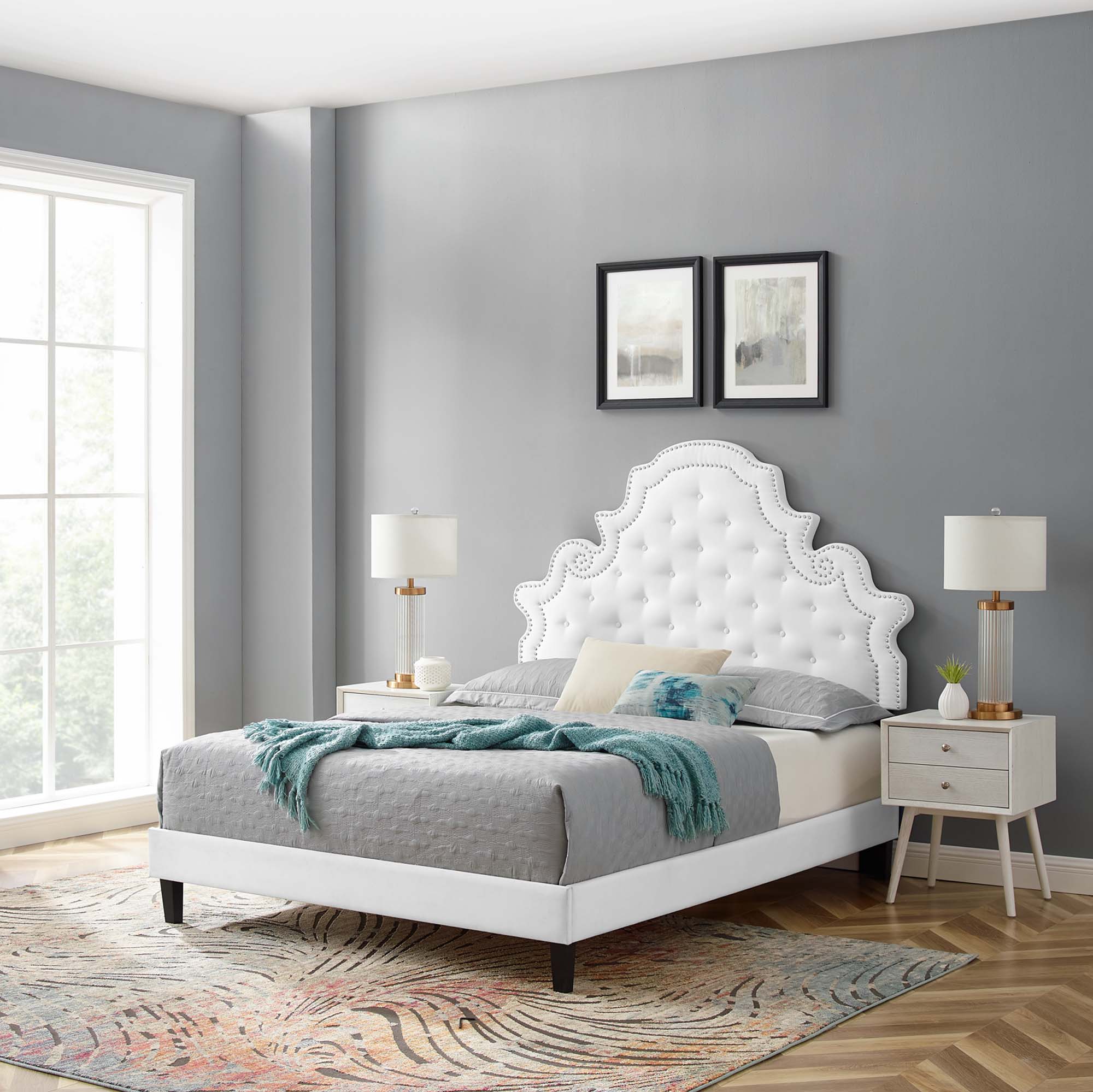 Gwyneth Tufted Performance Velvet Platform Bed With Black Wood Legs by Modway