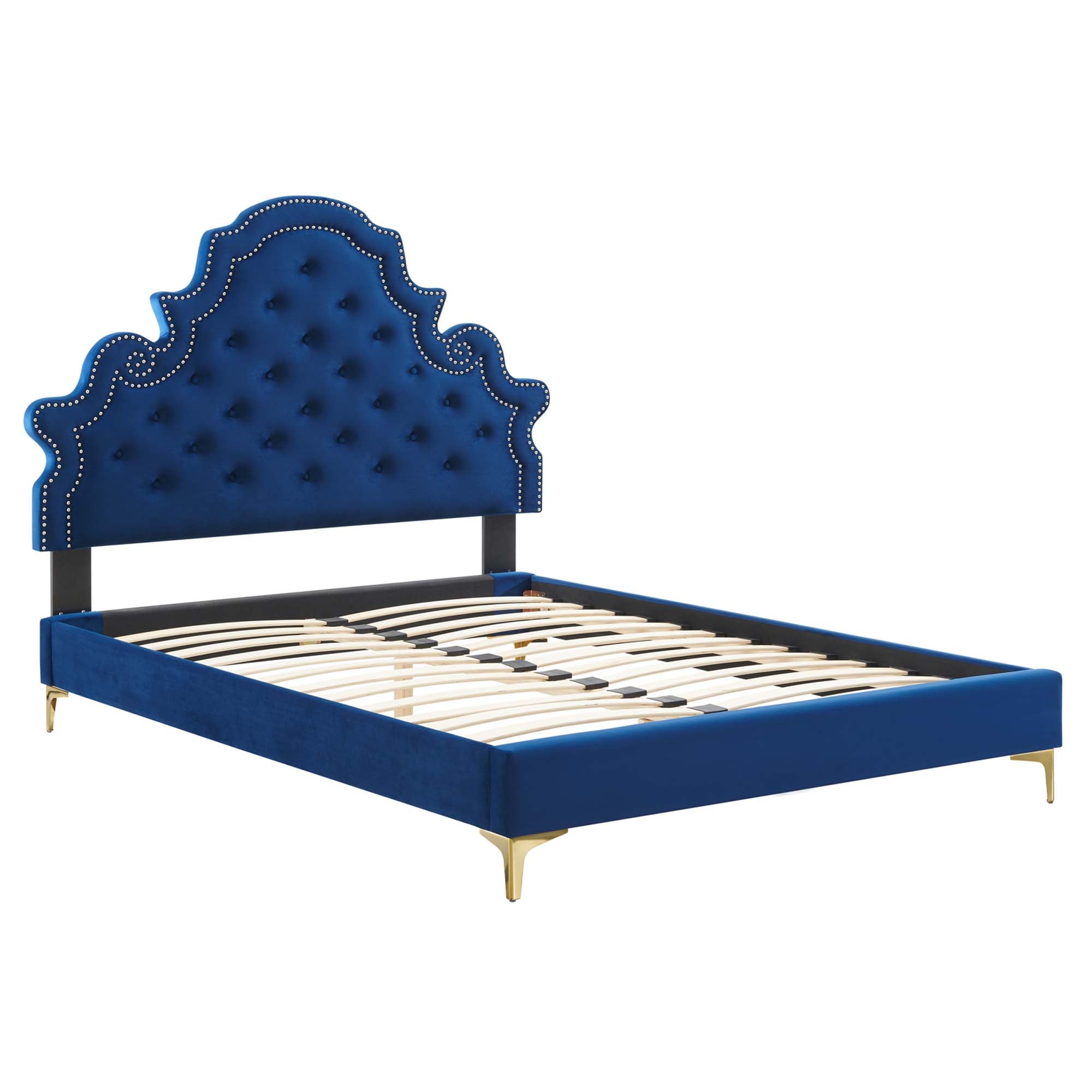 Gwyneth Tufted Performance Velvet Platform Bed With Gold Metal Legs by Modway