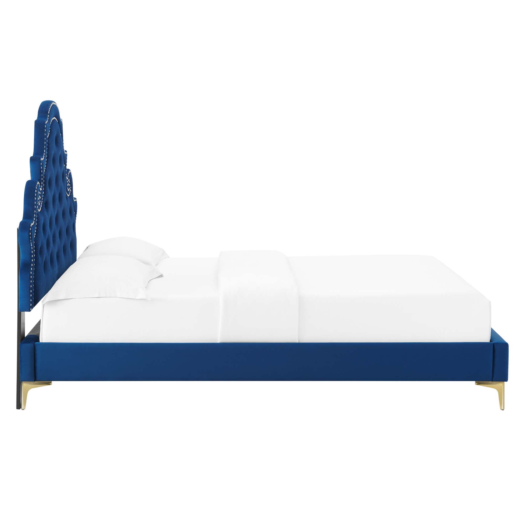 Gwyneth Tufted Performance Velvet Platform Bed With Gold Metal Legs by Modway