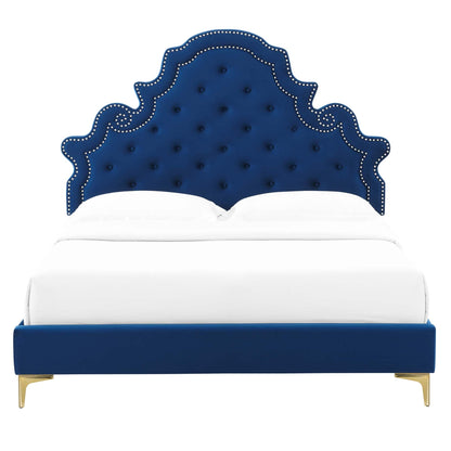 Gwyneth Tufted Performance Velvet Platform Bed With Gold Metal Legs by Modway