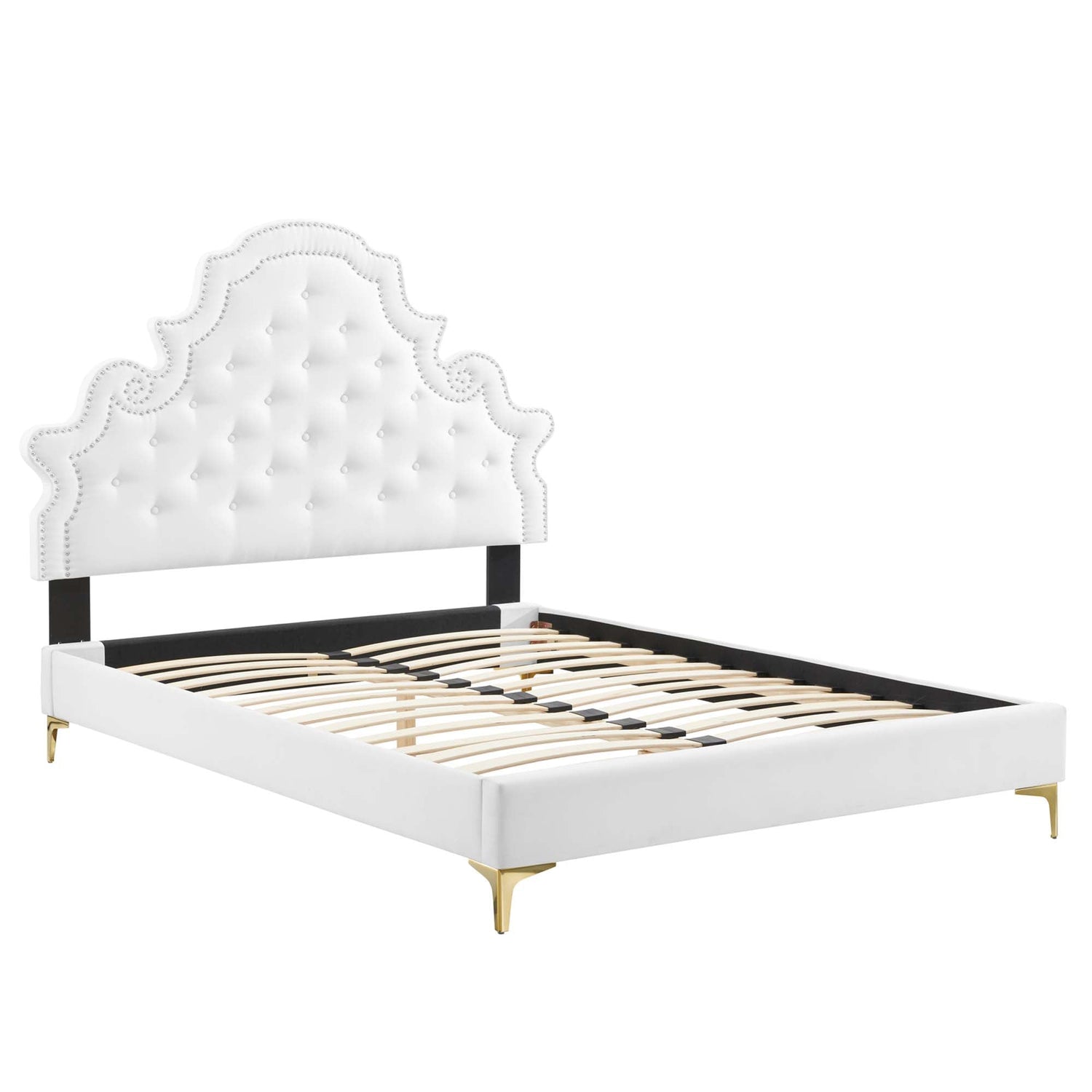 Gwyneth Tufted Performance Velvet Platform Bed With Gold Metal Legs by Modway