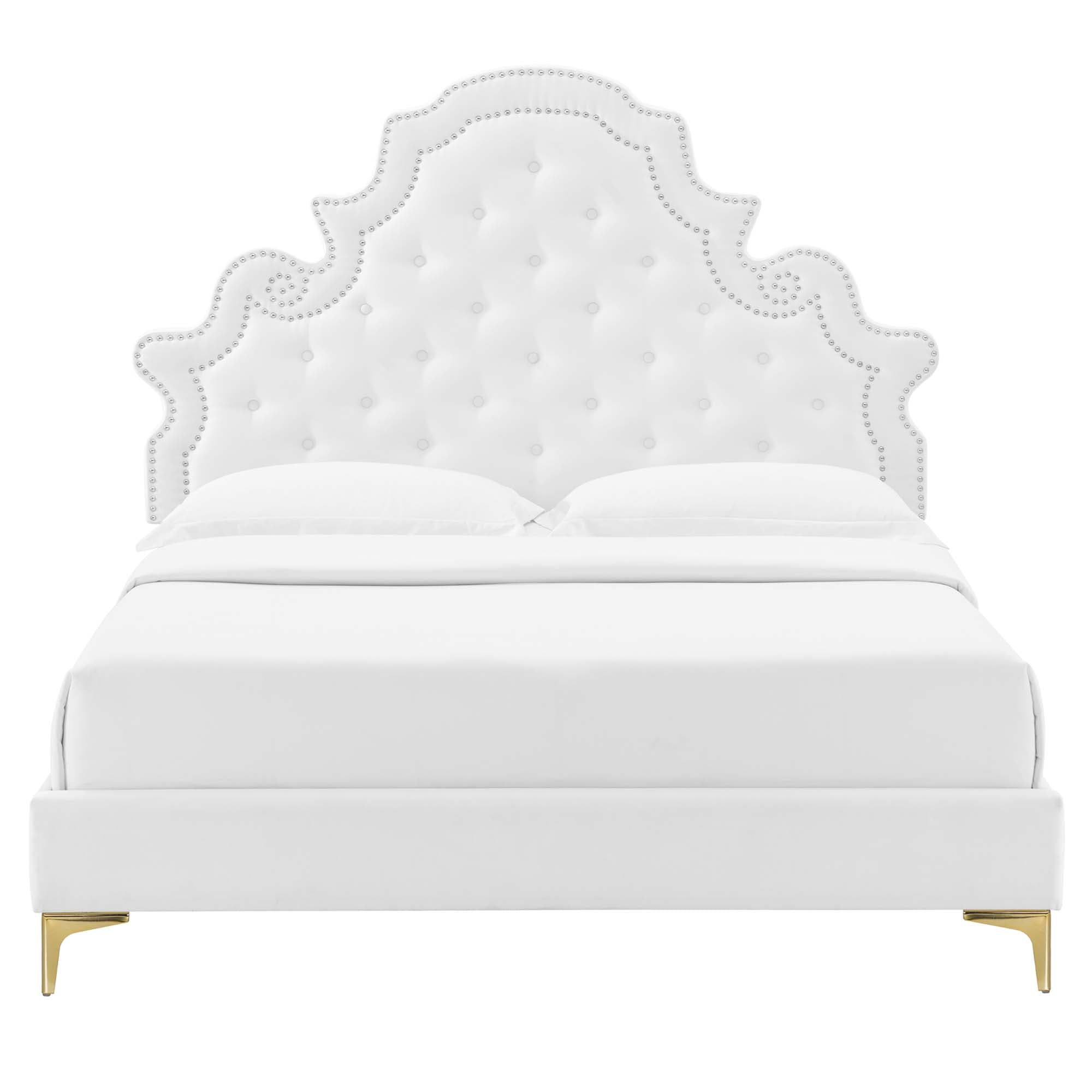 Gwyneth Tufted Performance Velvet Platform Bed With Gold Metal Legs by Modway