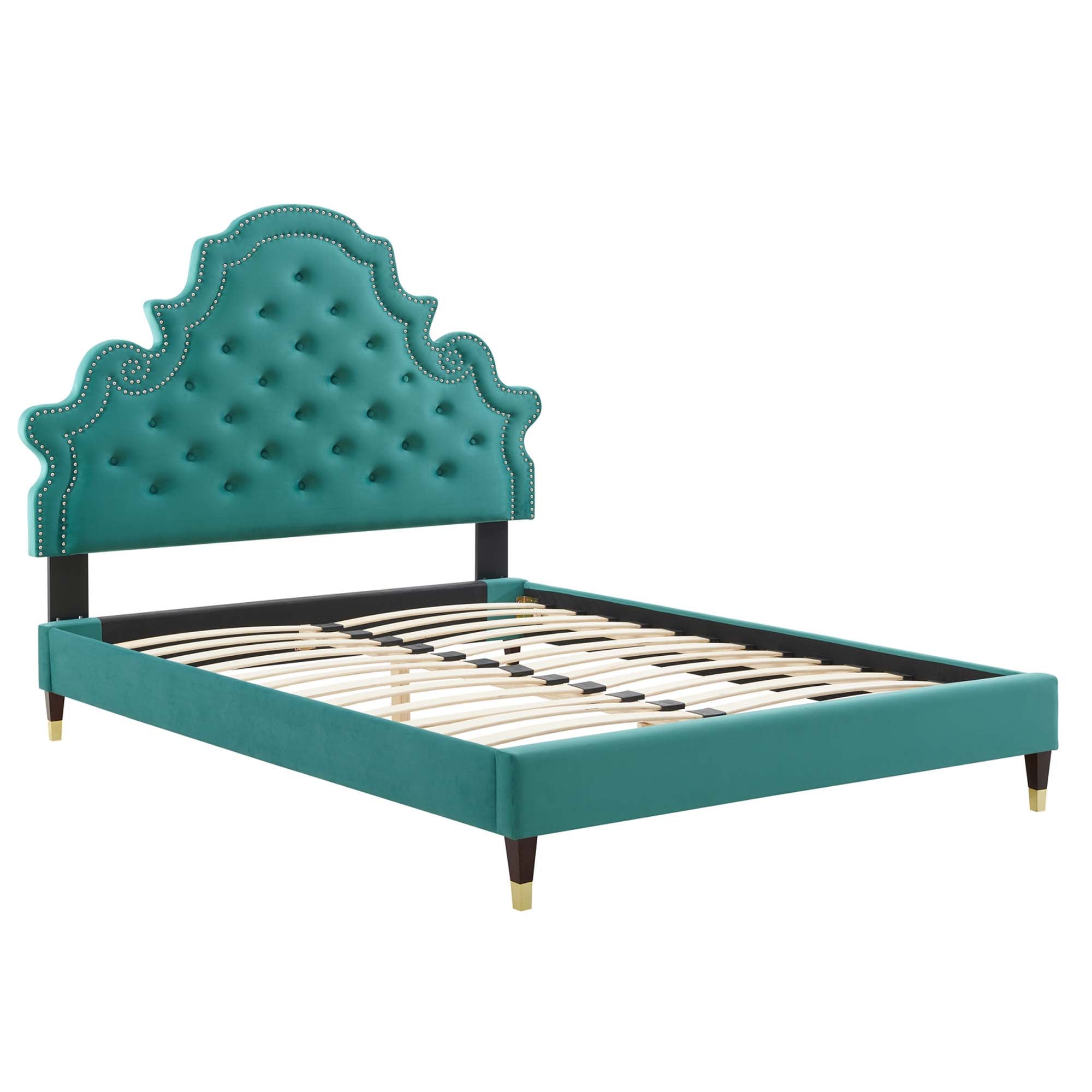 Gwyneth Tufted Performance Velvet Platform Bed With Wood and Gold Legs by Modway