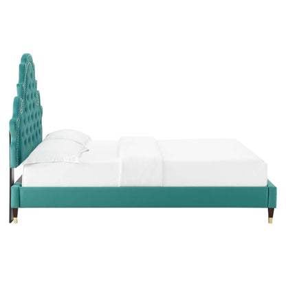 Gwyneth Tufted Performance Velvet Platform Bed With Wood and Gold Legs by Modway