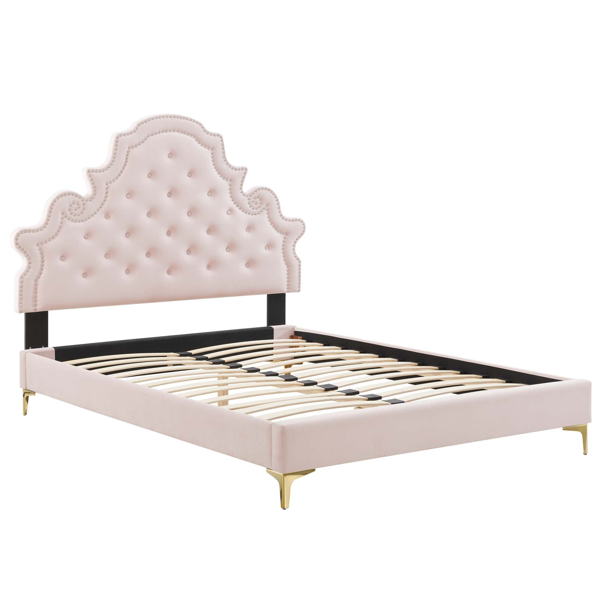 Gwyneth Tufted Performance Velvet Platform Bed With Gold Metal Legs by Modway