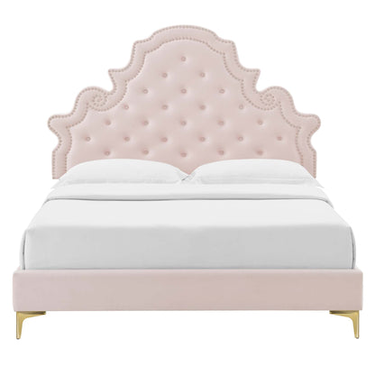 Gwyneth Tufted Performance Velvet Platform Bed With Gold Metal Legs by Modway