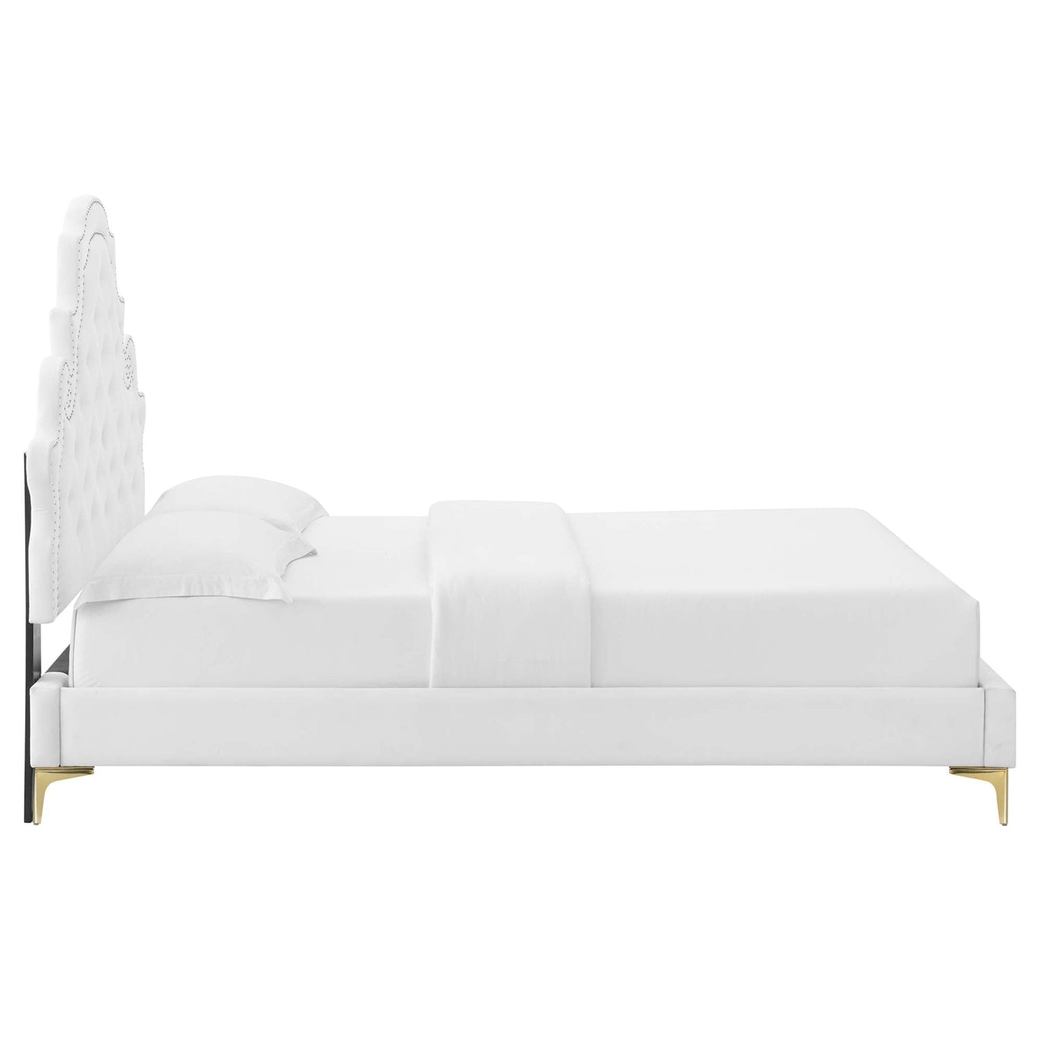 Gwyneth Tufted Performance Velvet Platform Bed With Gold Metal Legs by Modway