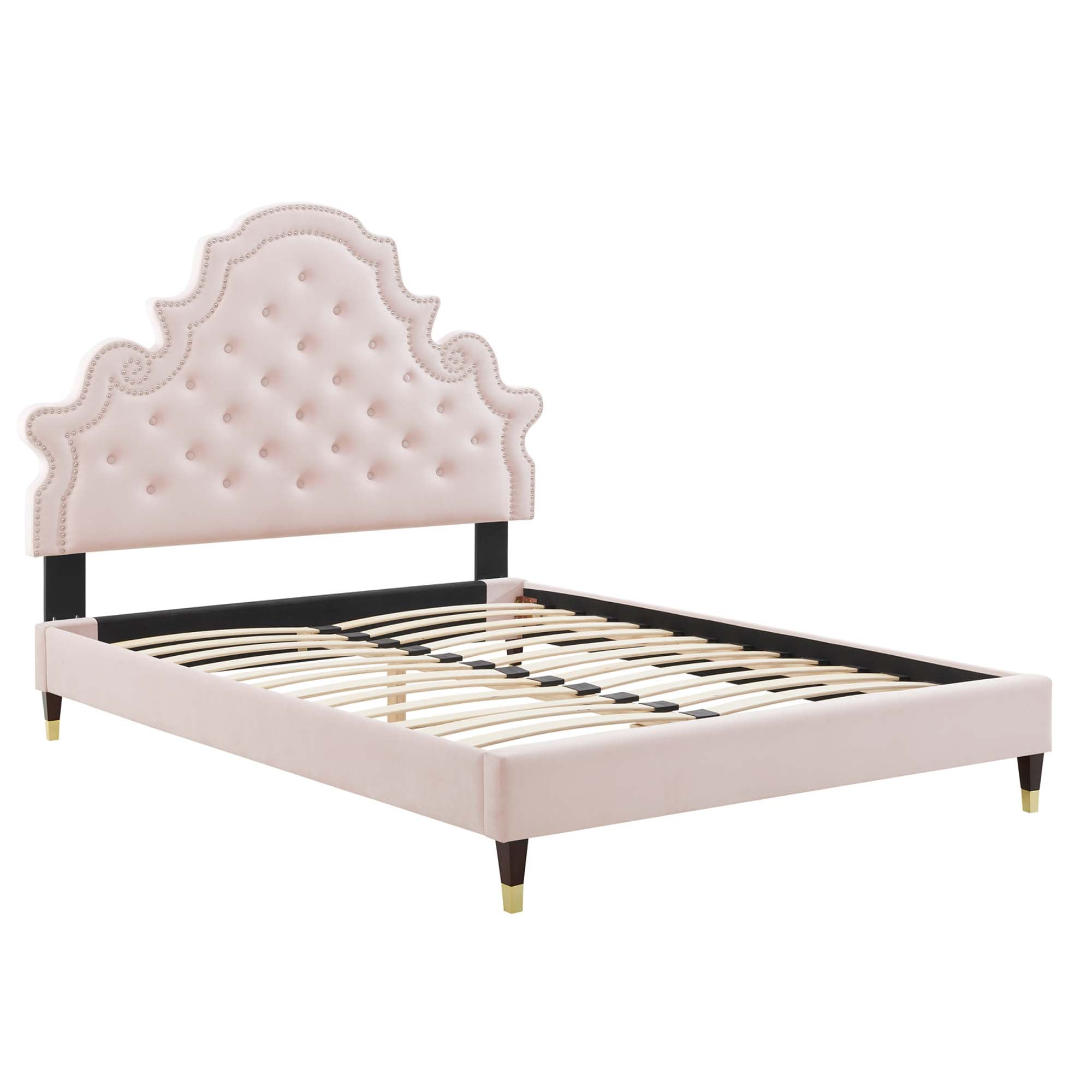 Gwyneth Tufted Performance Velvet Platform Bed With Wood and Gold Legs by Modway