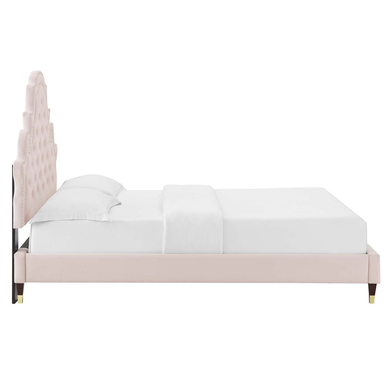 Gwyneth Tufted Performance Velvet Platform Bed With Wood and Gold Legs by Modway