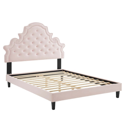 Gwyneth Tufted Performance Velvet Platform Bed With Black Wood Legs by Modway