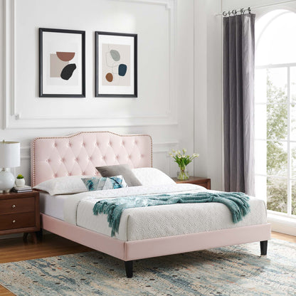 Amber Performance Velvet Platform Bed With Black Wood Legs by Modway