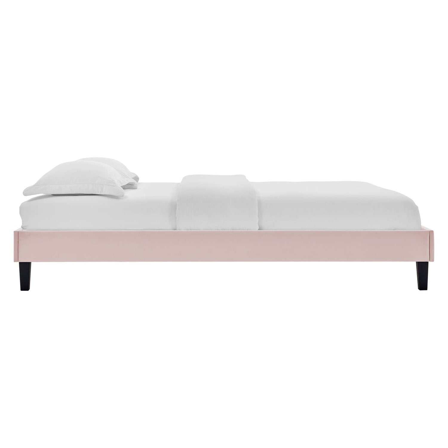 Amber Performance Velvet Platform Bed With Black Wood Legs by Modway