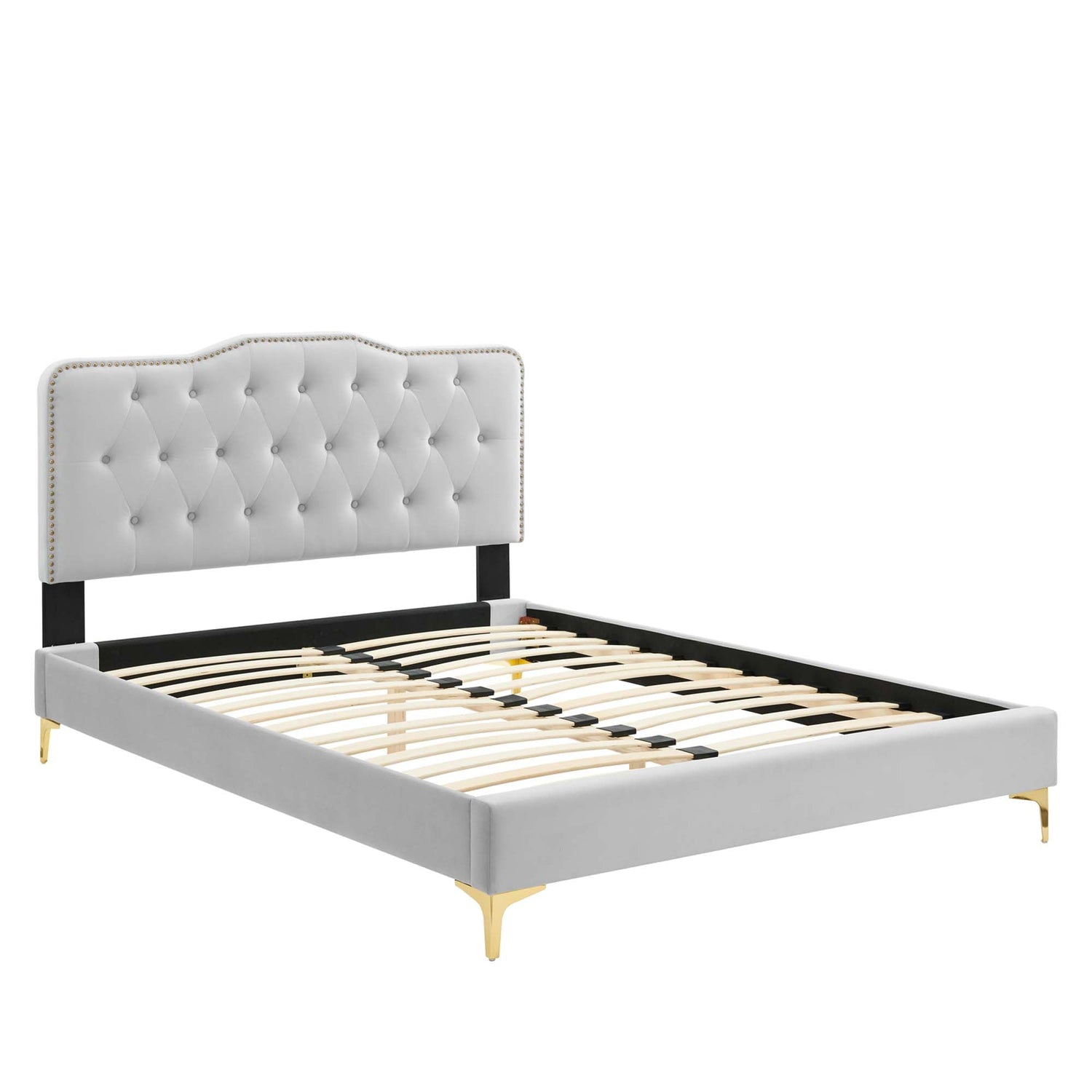 Amber Performance Velvet Platform Bed With Gold Legs by Modway