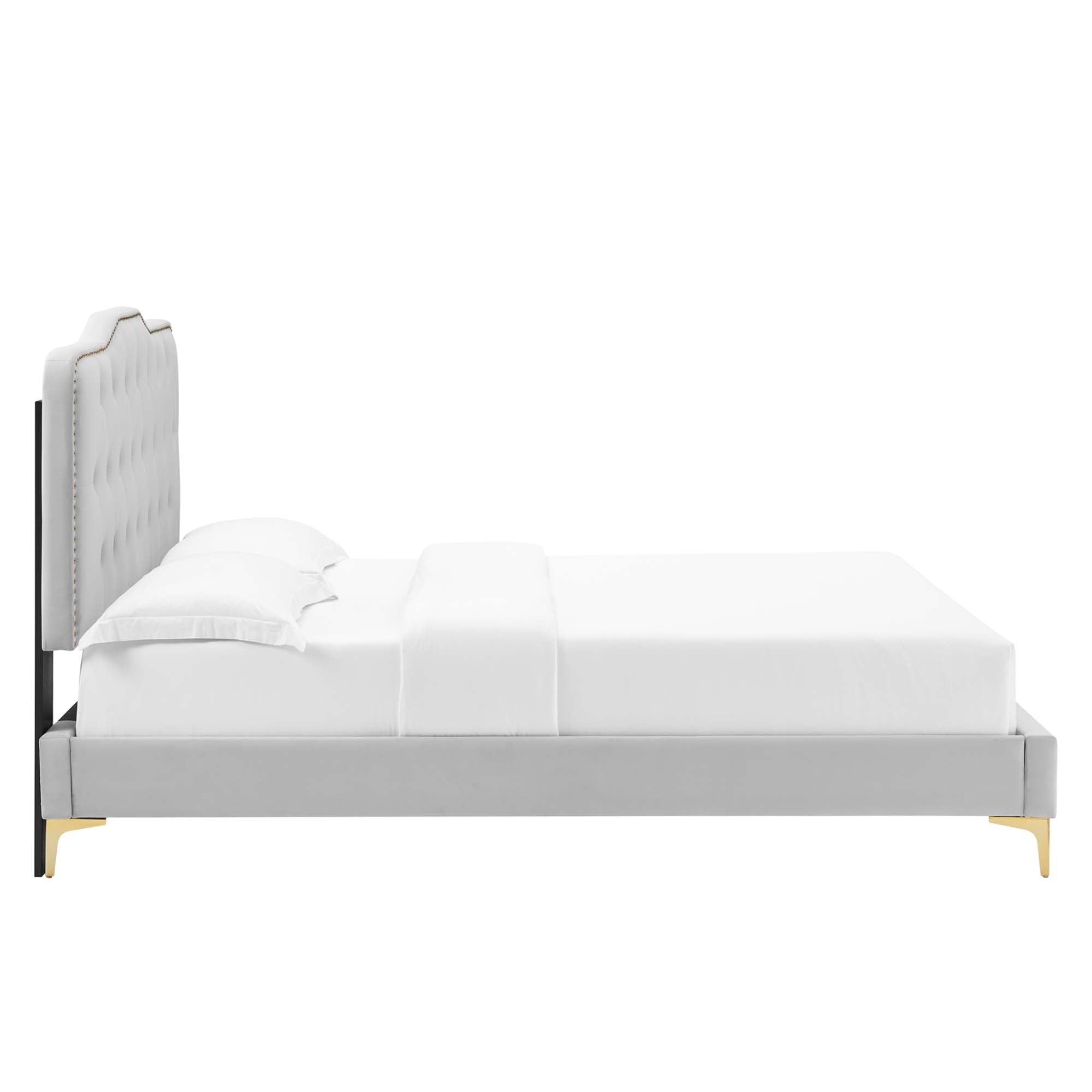 Amber Performance Velvet Platform Bed With Gold Legs by Modway