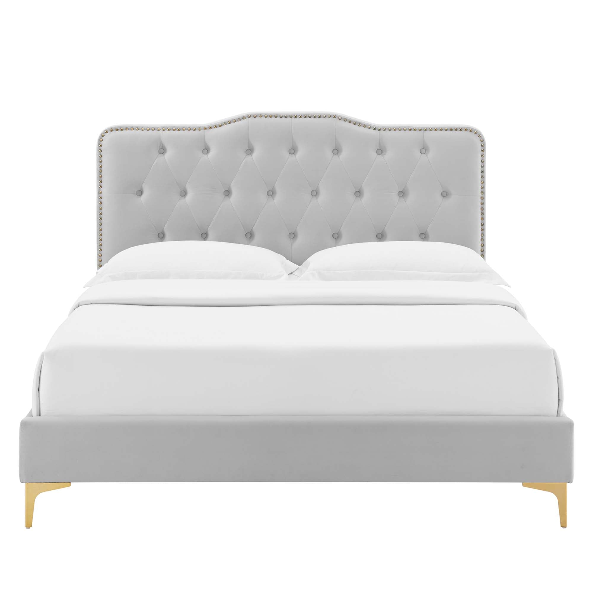 Amber Performance Velvet Platform Bed With Gold Legs by Modway