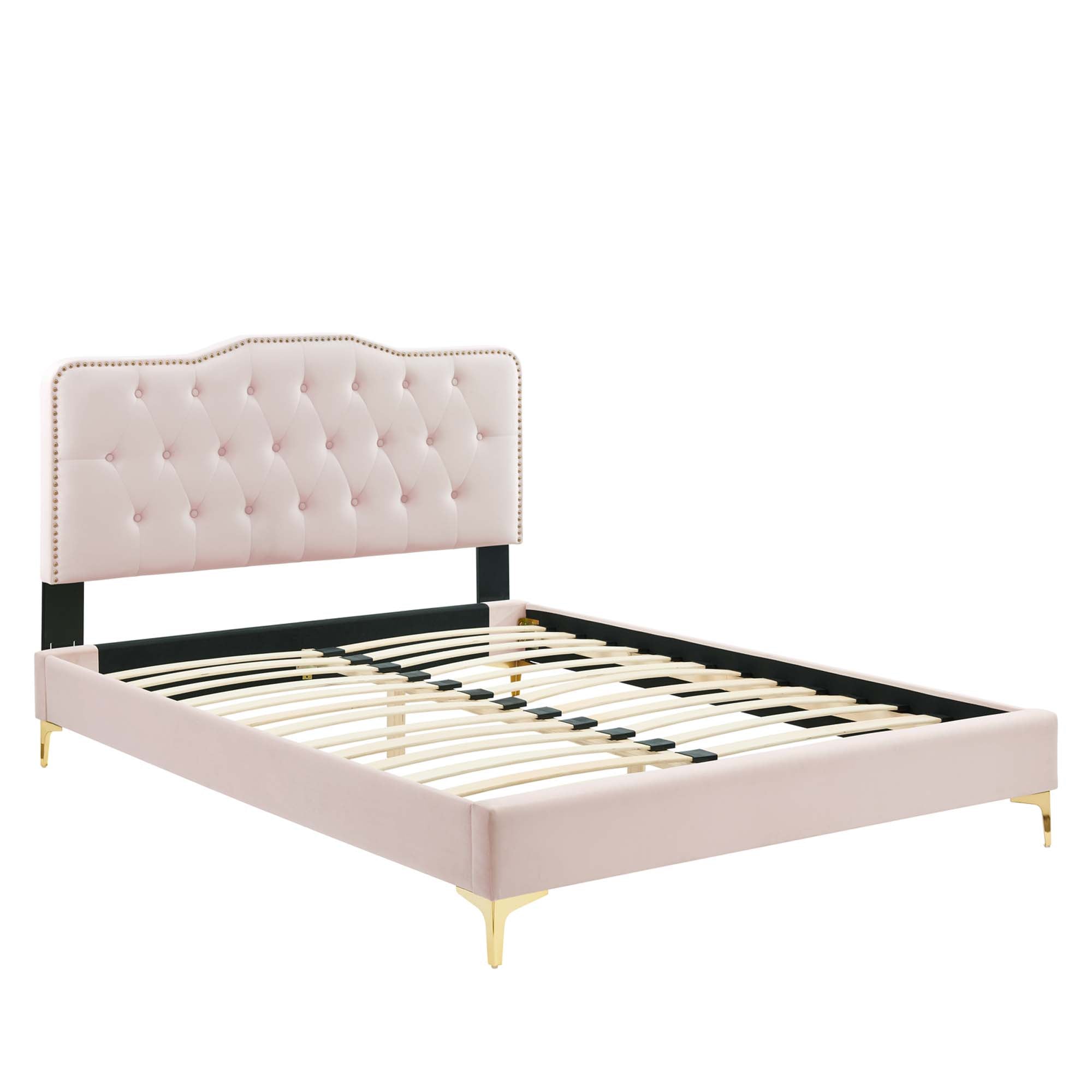 Amber Performance Velvet Platform Bed With Gold Legs by Modway