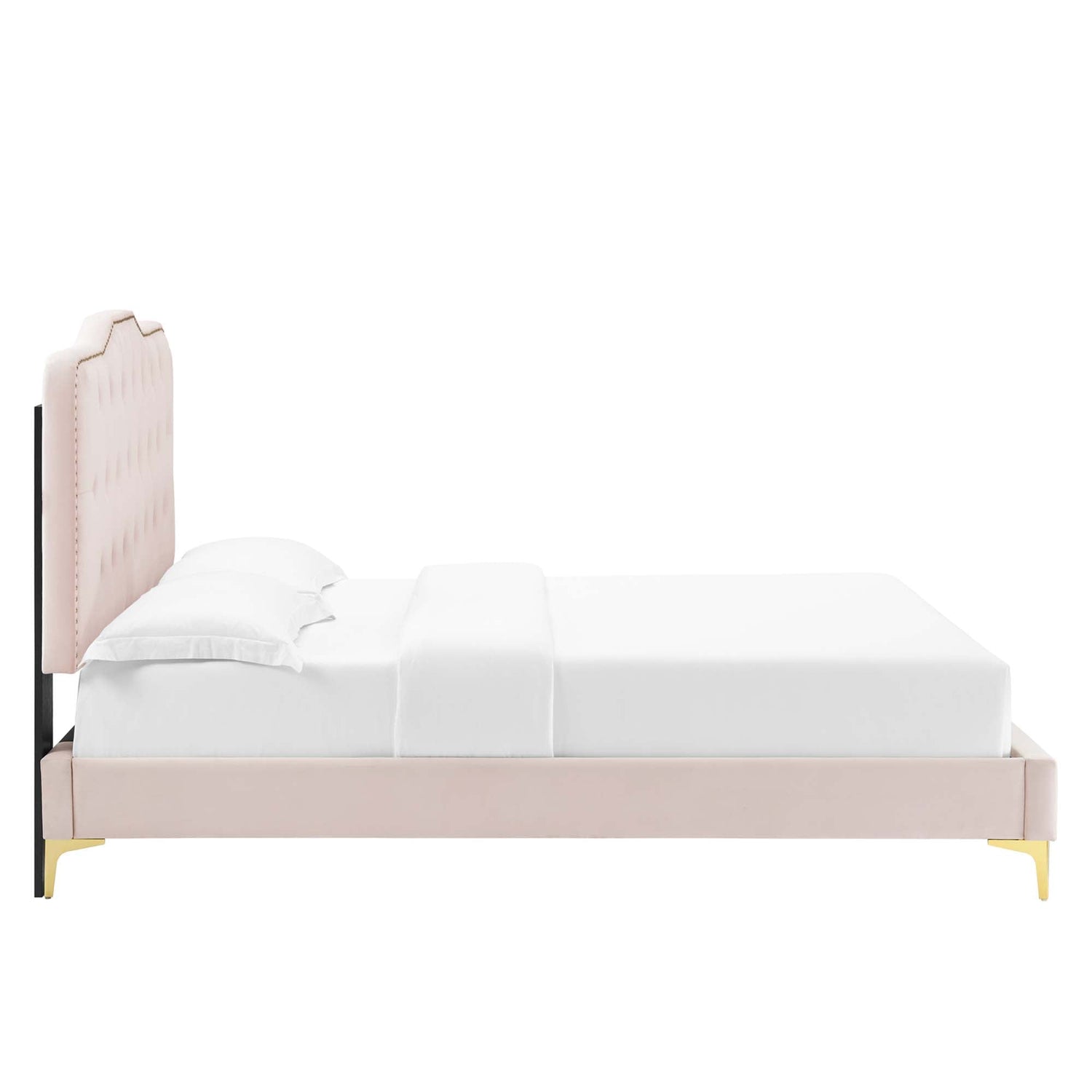 Amber Performance Velvet Platform Bed With Gold Legs by Modway