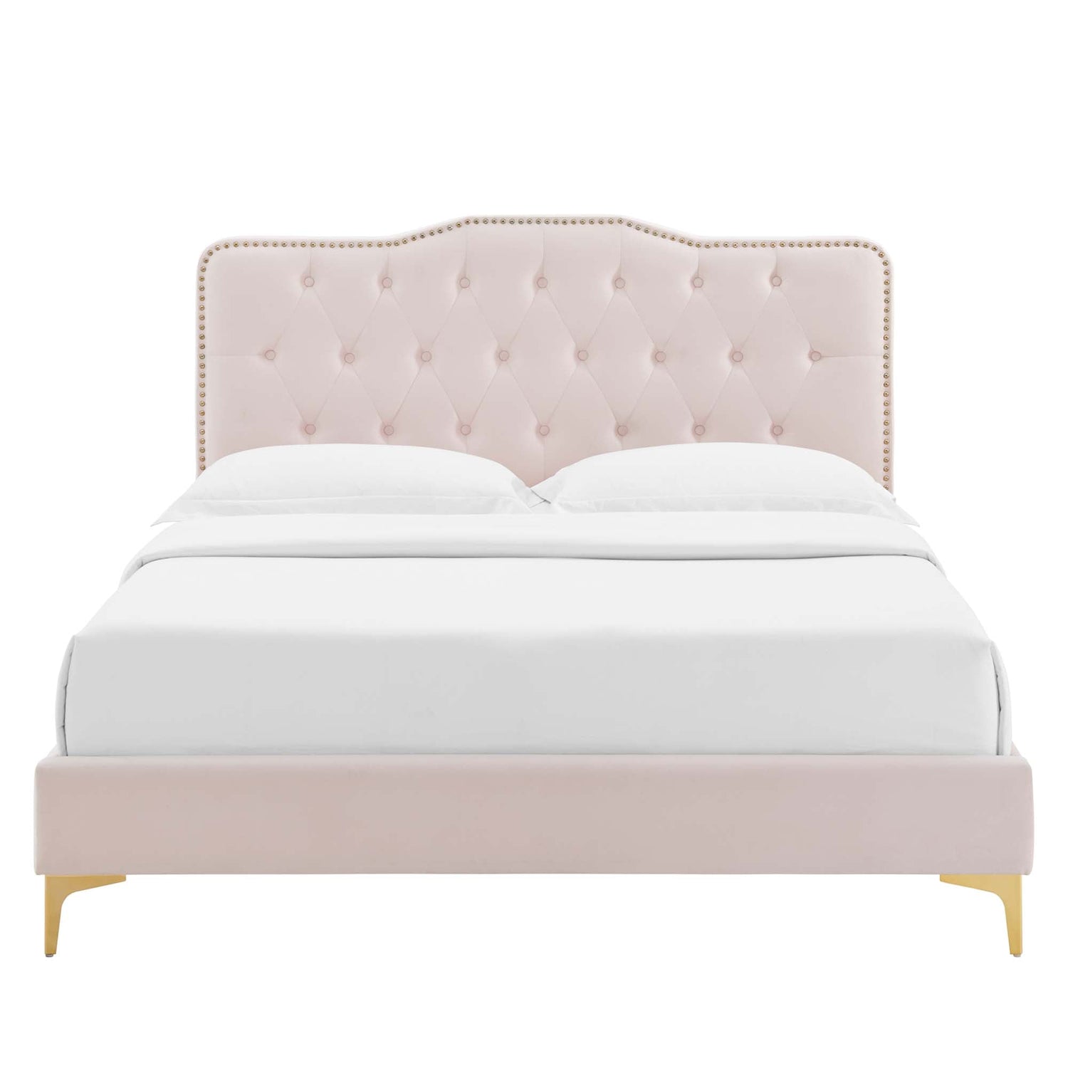 Amber Performance Velvet Platform Bed With Gold Legs by Modway