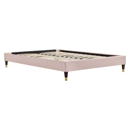 Amber Performance Velvet Platform Bed With Wood and Gold Legs by Modway