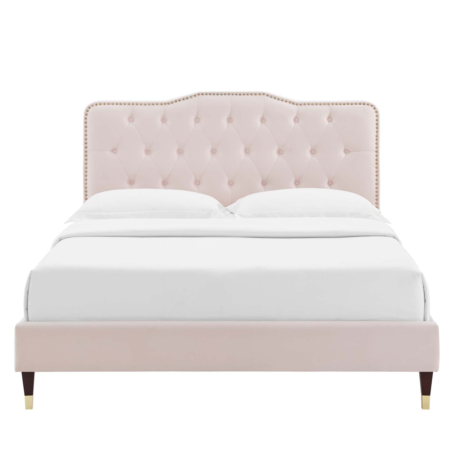 Amber Performance Velvet Platform Bed With Wood and Gold Legs by Modway