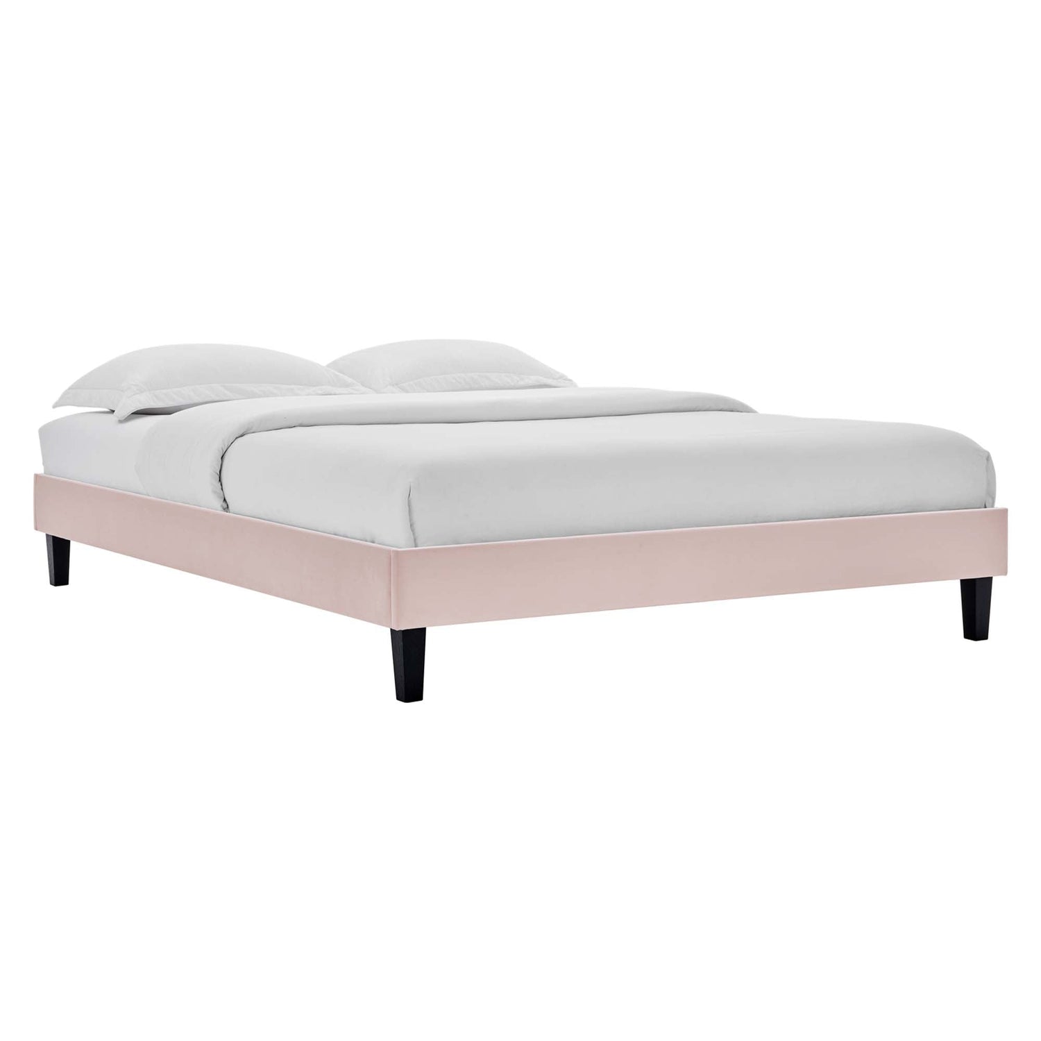 Amber Performance Velvet Platform Bed With Black Wood Legs by Modway