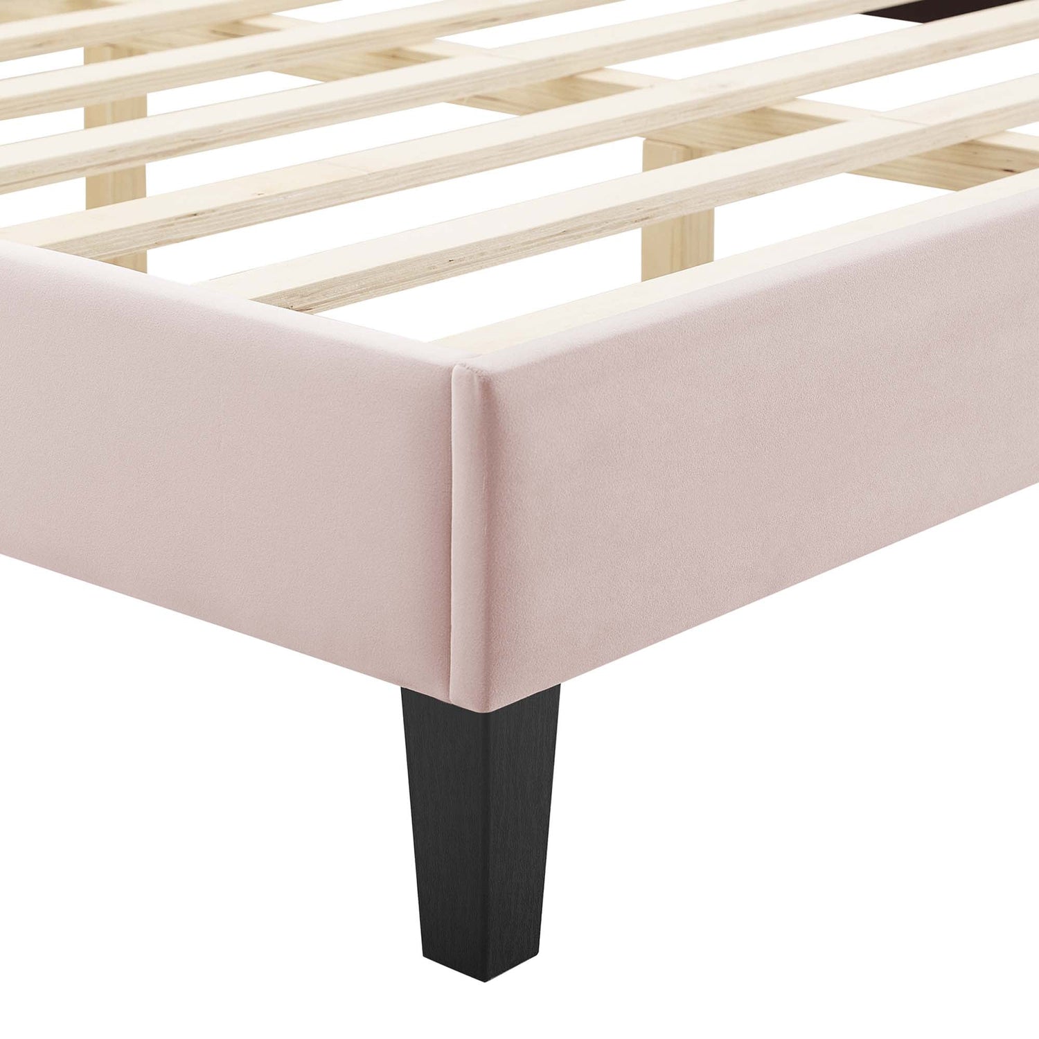 Amber Performance Velvet Platform Bed With Black Wood Legs by Modway