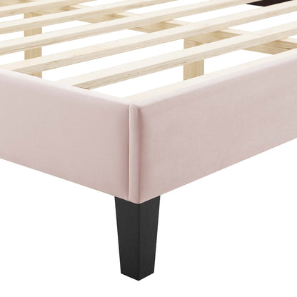 Amber Performance Velvet Platform Bed With Black Wood Legs by Modway