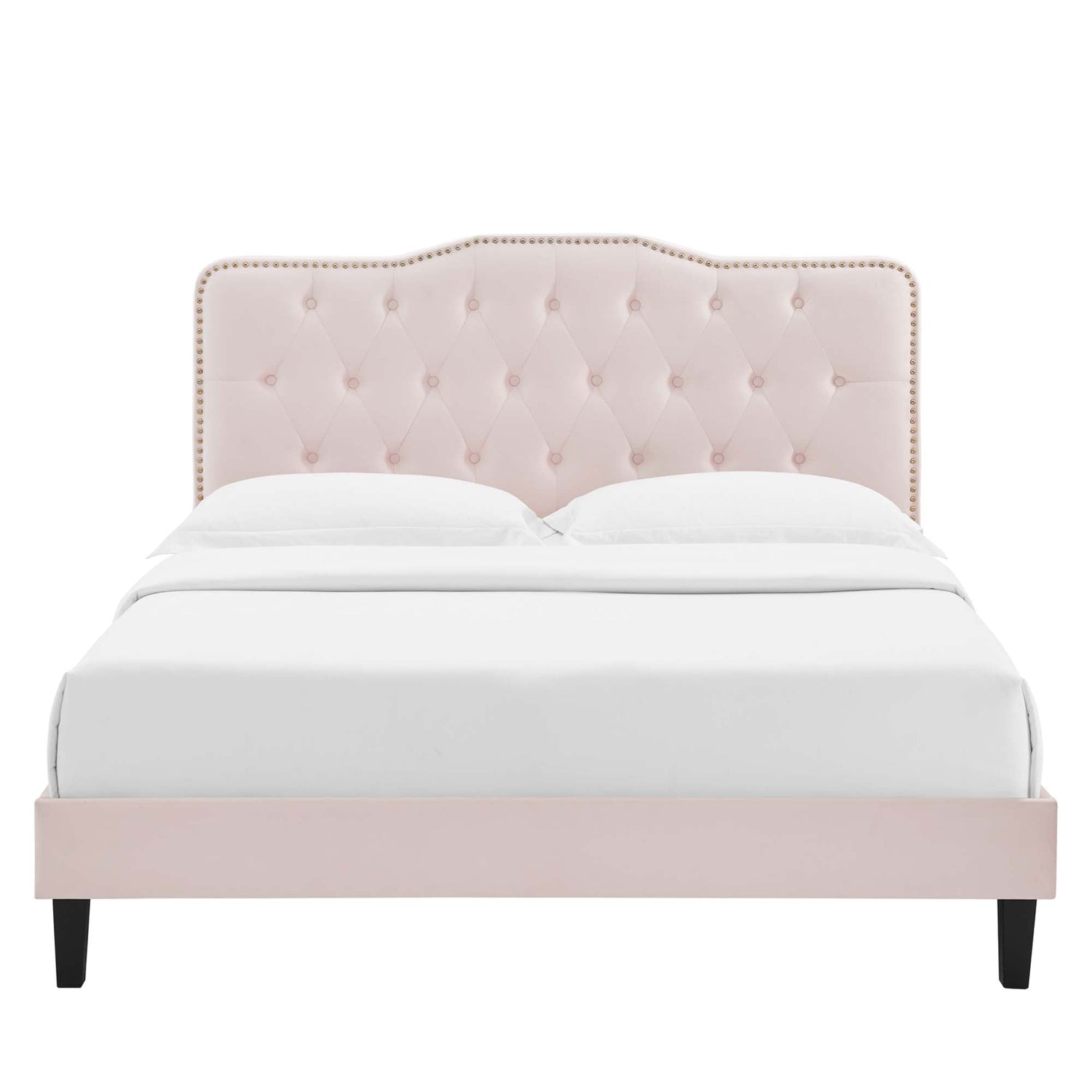 Amber Performance Velvet Platform Bed With Black Wood Legs by Modway