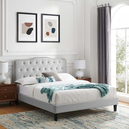Amber Performance Velvet Platform Bed With Black Wood Legs by Modway