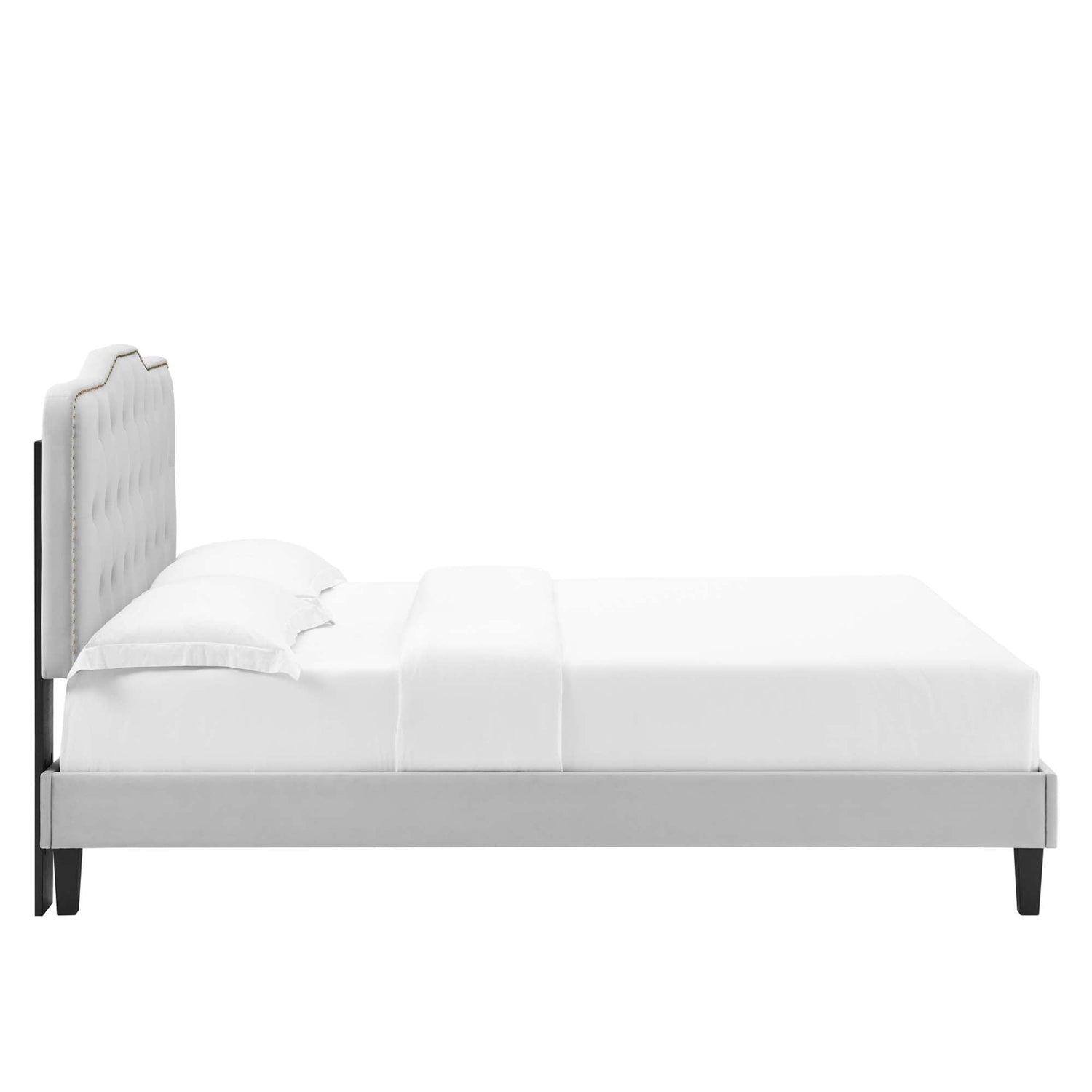 Amber Performance Velvet Platform Bed With Black Wood Legs by Modway