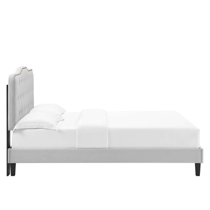 Amber Performance Velvet Platform Bed With Black Wood Legs by Modway