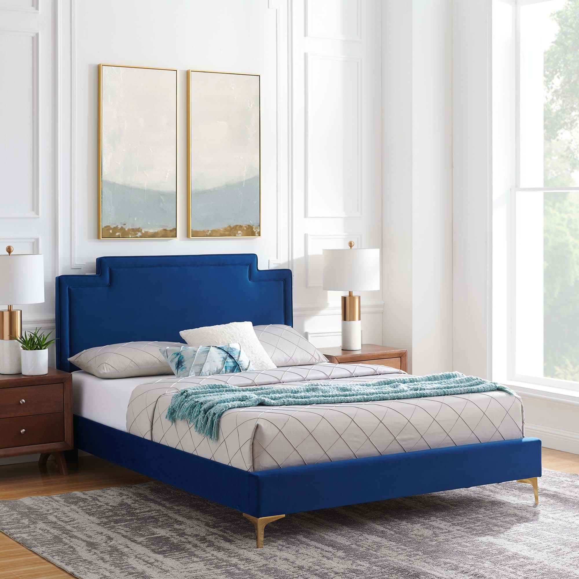 Liva Performance Velvet Bed With Gold Metal Legs by Modway