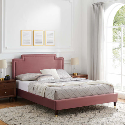 Liva Performance Velvet Bed With Wood and Gold Legs by Modway