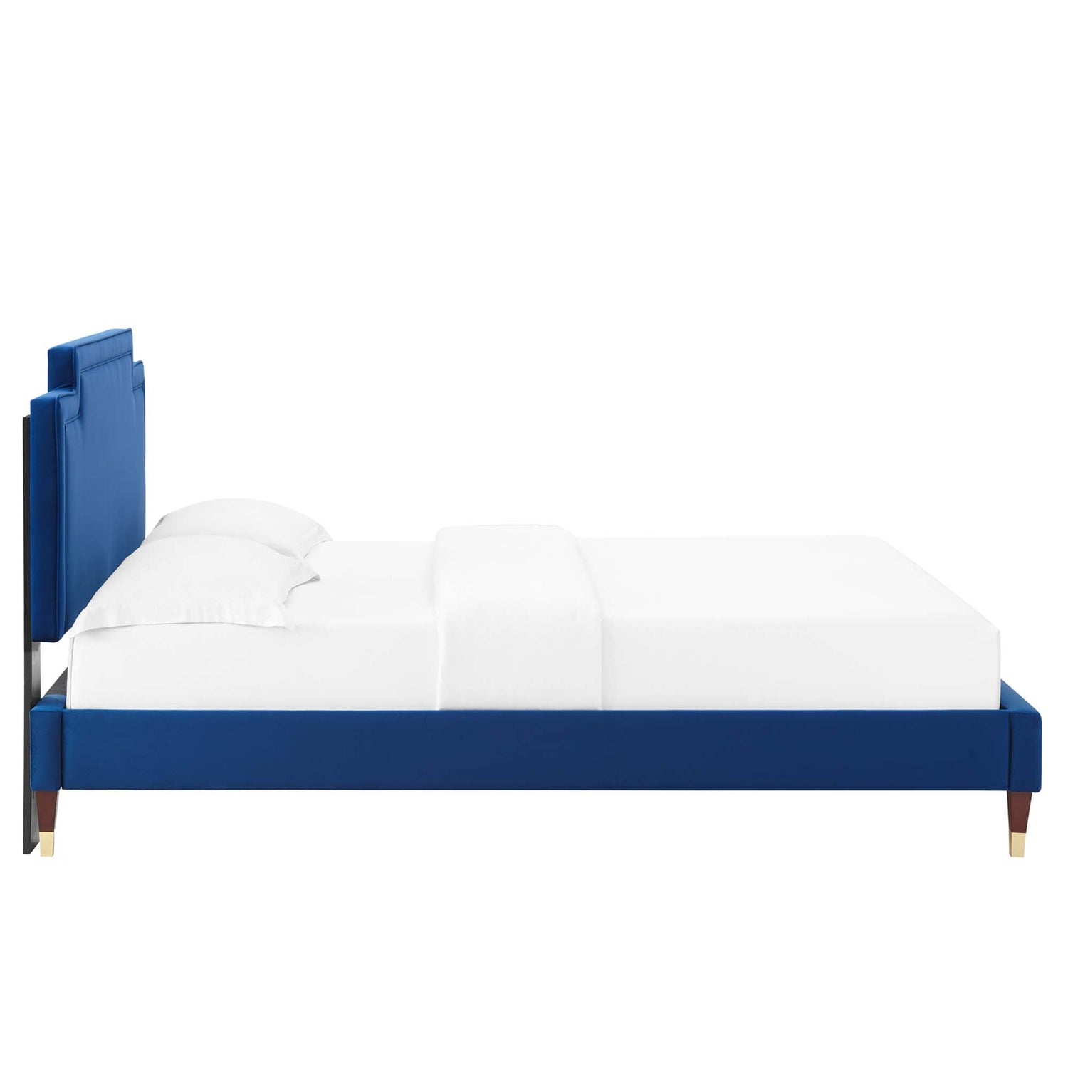 Liva Performance Velvet Bed With Wood and Gold Legs by Modway