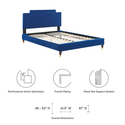 Liva Performance Velvet Bed With Wood and Gold Legs by Modway