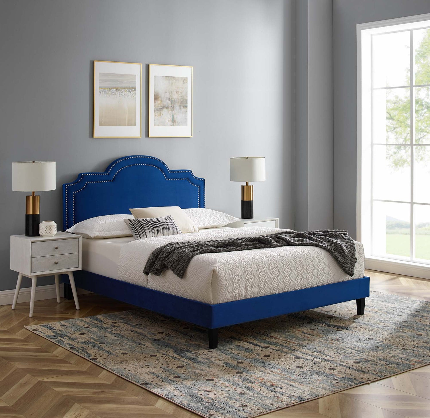 Aviana Performance Velvet Bed With Black Wood Legs by Modway