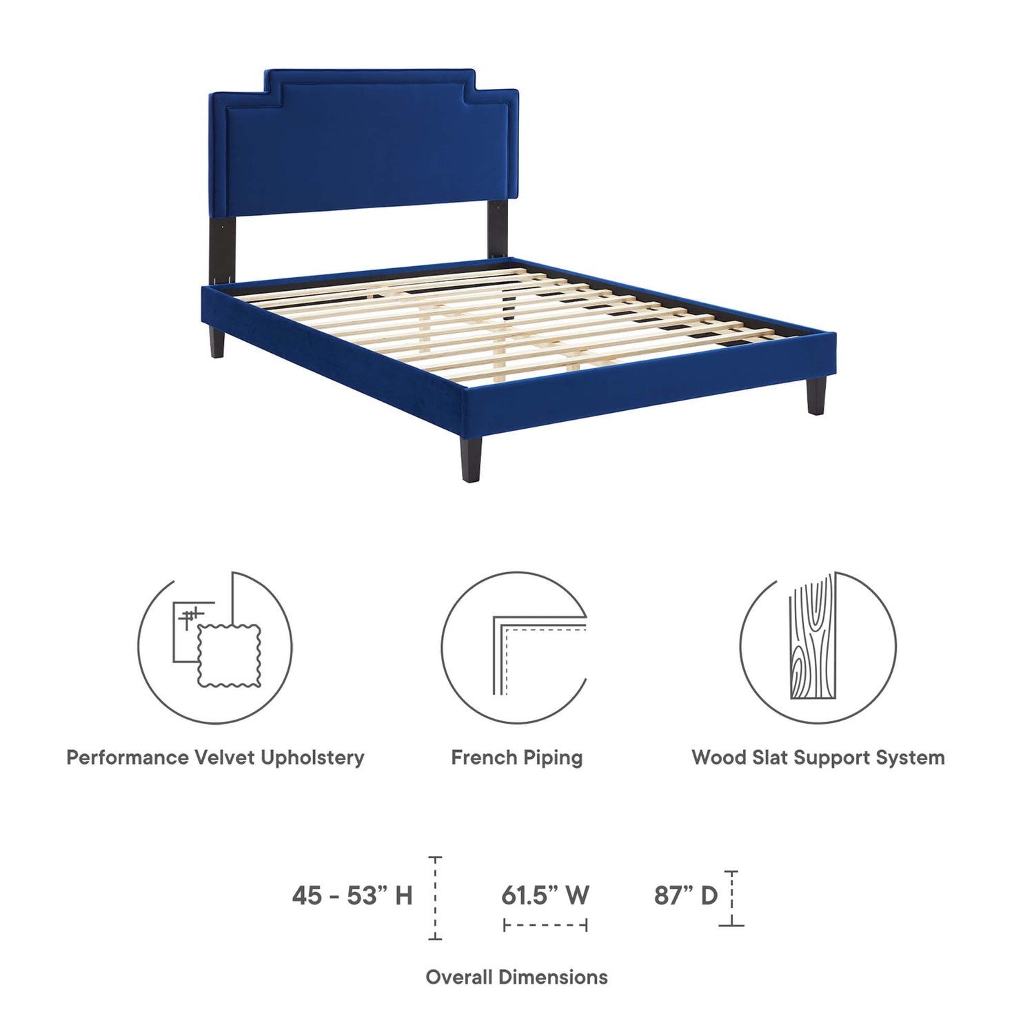 Liva Performance Velvet Bed With Black Wood Legs by Modway