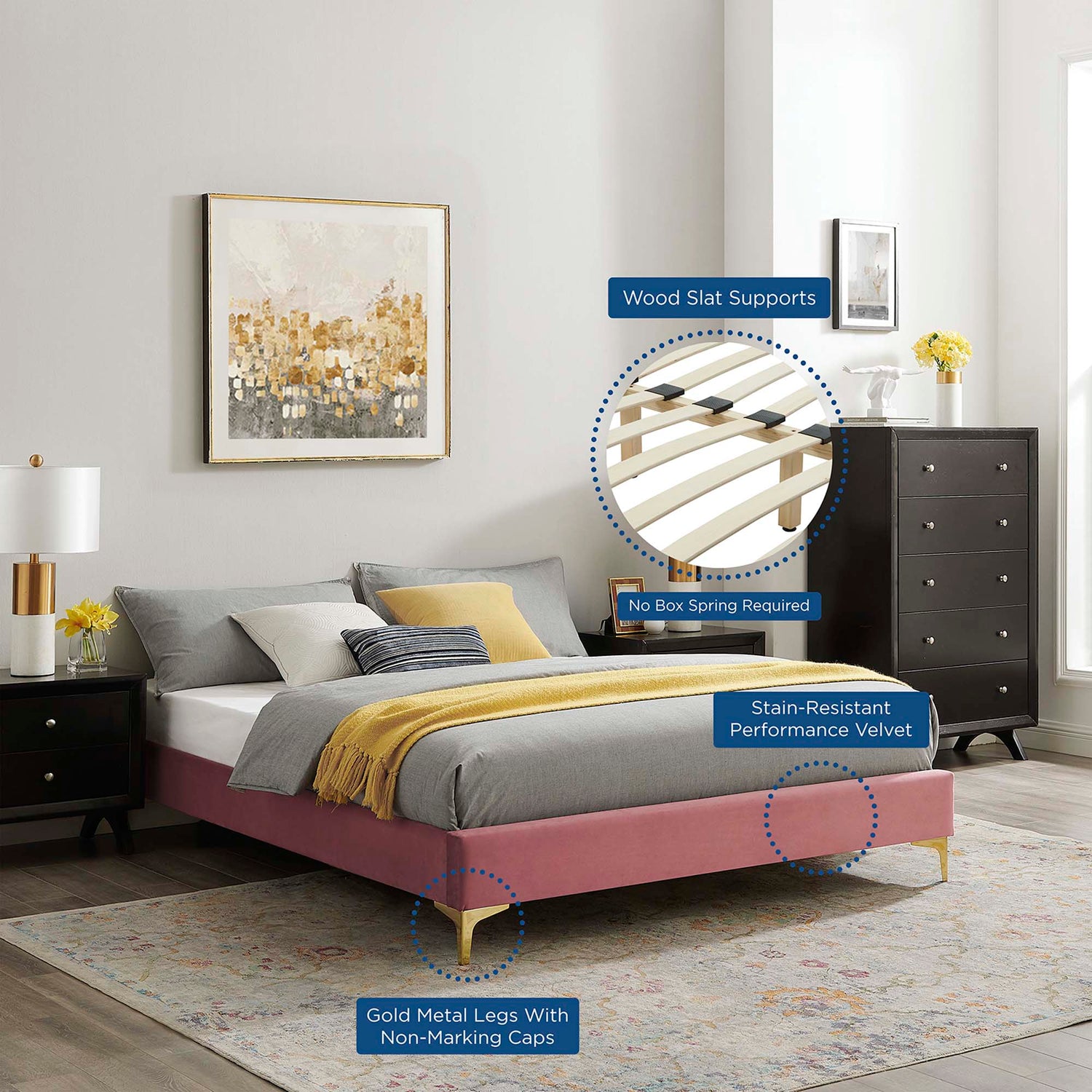 Aviana Performance Velvet Bed With Gold Legs by Modway