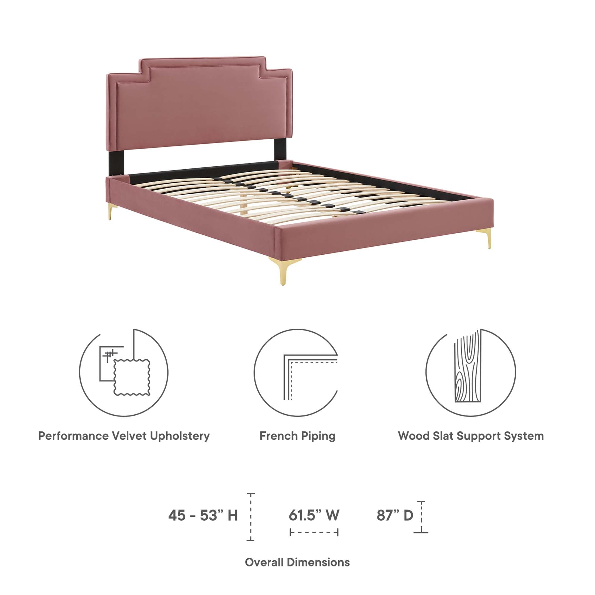 Liva Performance Velvet Bed With Gold Metal Legs by Modway