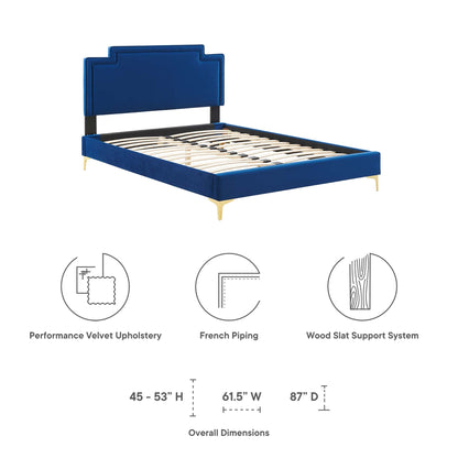 Liva Performance Velvet Bed With Gold Metal Legs by Modway